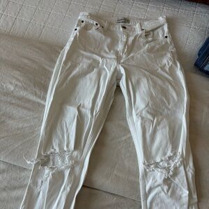 Abercrombie high rise straight distressed white Jean